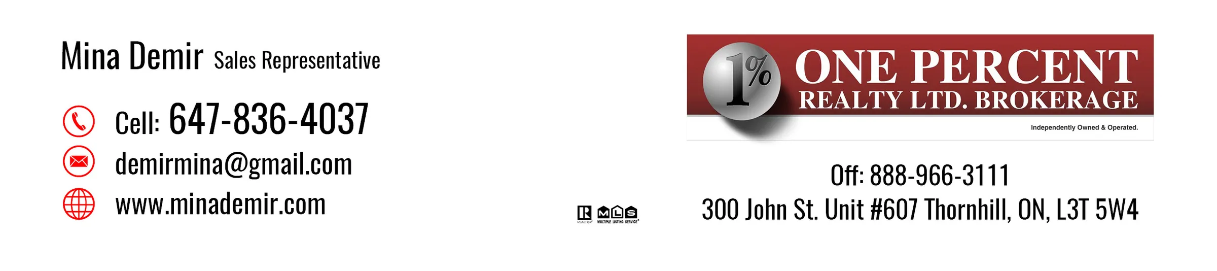 Mina Demir, One Percent Realty Ltd. Brokerage